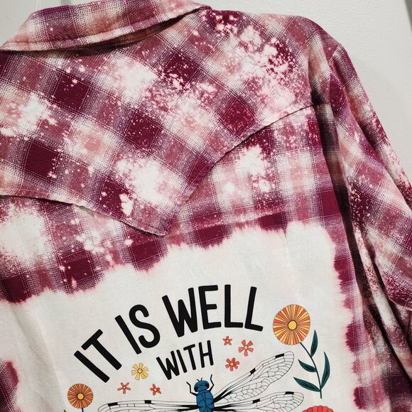 It Is Well With My Soul Custom Christian Upcycled Plaid Shirt, Women's 2X - Picture 3 of 7